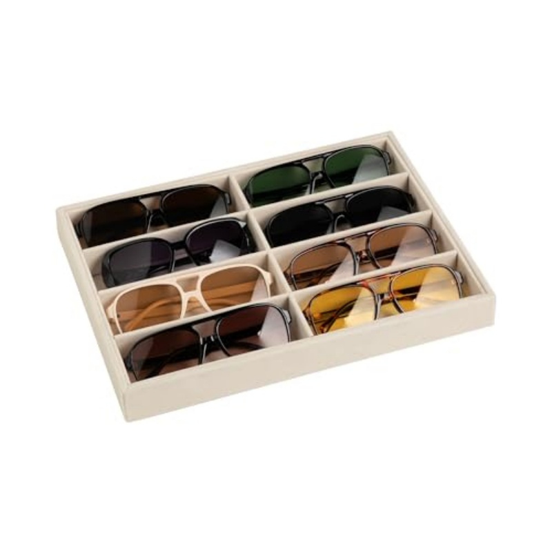 Jewelry Eyewear Watches & Accessories - ถาดจัดเก็บแว่นกันแดด 8 ช่อง สำหรับเก็บแว่นตาและนาฬิกา แบบซ้อนกันได้ วัสดุผ้ากำมะหยี่นุ่ม
