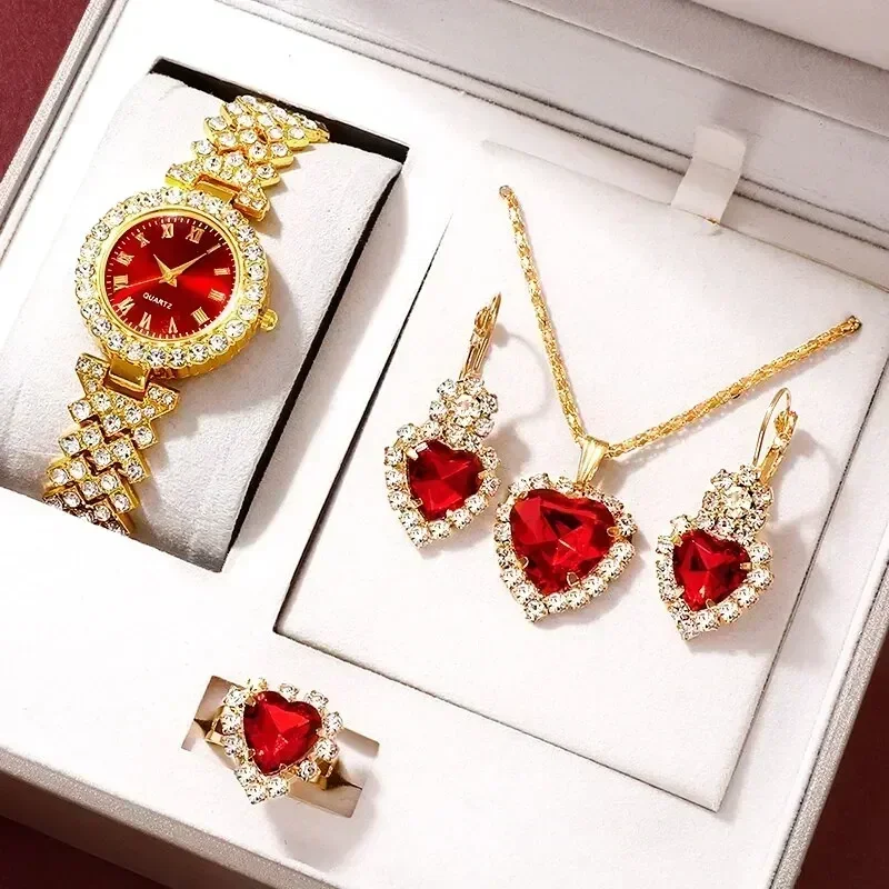 Jewelry Watches For Ladies - ชุดเครื่องประดับนาฬิกาข้อมือแฟชั่นหรูหราประดับเพชรพลอย พร้อมแหวน สร้อยคอ ต่างหู สำหรับผู้หญิง