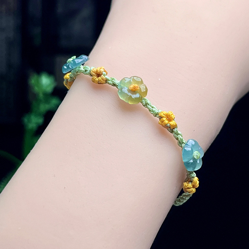 Jewelry & Watches Sp Zo O - มุกหยกพม่าสร้อยข้อมือดอกไม้เครื่องประดับของขวัญผู้หญิงแฟชั่นอุปกรณ์เสริมธรรมชาติหยกพม่ากำไลข้อมือหิน