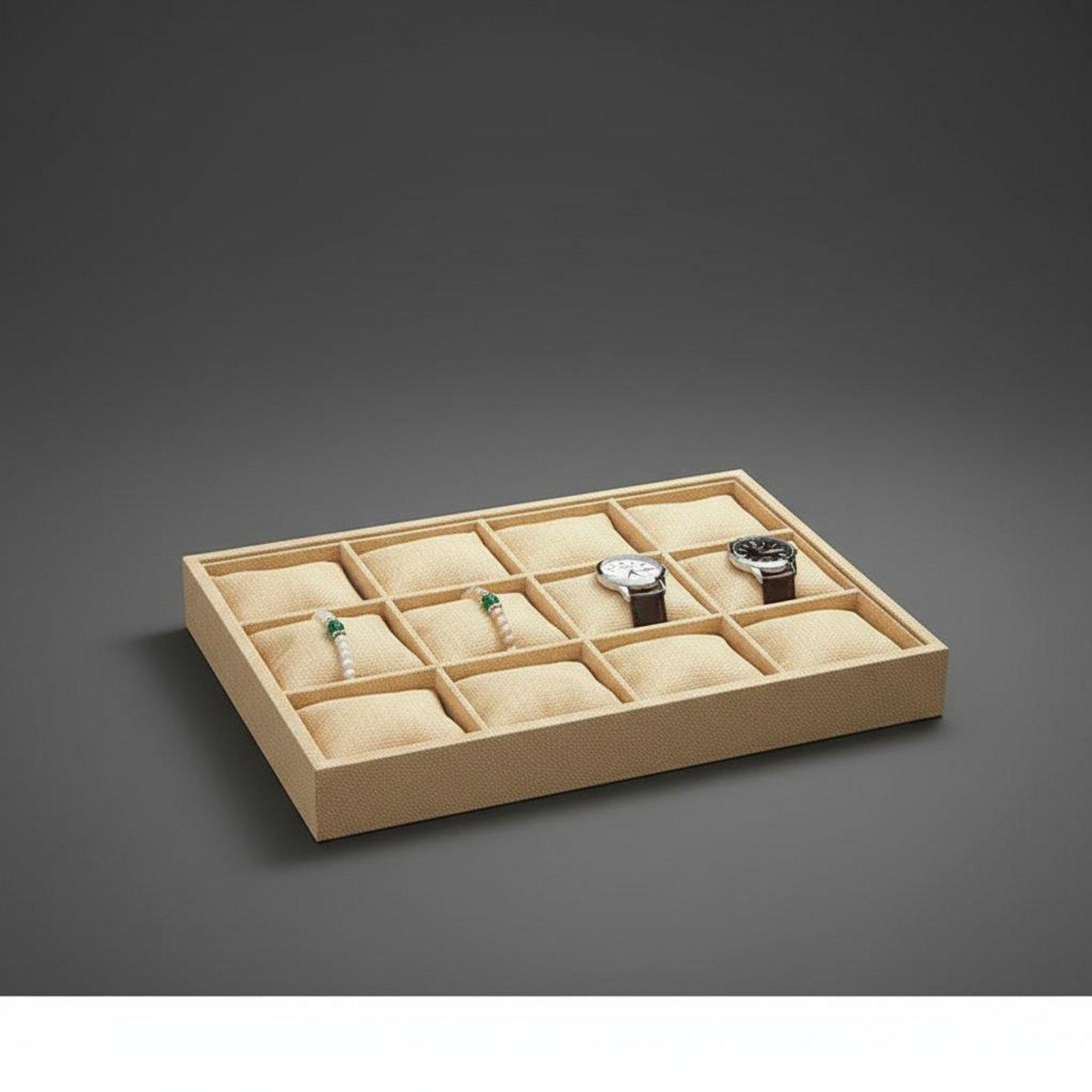 Jewelry Watches Box - กล่องใส่เครื่องประดับผ้าลินินแบบเปิดด้านบน กล่องใส่นาฬิกา ที่จัดแสดงสร้อยข้อมือ ถาดรองแบบมีเบาะสำหรับจัดแสดงในร้านค้า