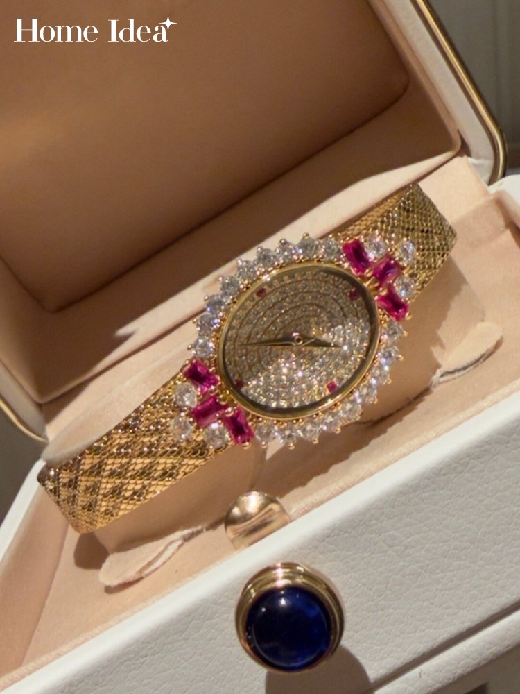 Jewelry Watches For Ladies - นาฬิกาควอทซ์รูปวงรีสไตล์วินเทจสำหรับสุภาพสตรี นาฬิกาข้อมือเพชรระยิบระยับสำหรับทำงานในออฟฟิศ ดีไซน์หรูหรา แฟชั่นใหม่ เครื่องประดับของขวัญ