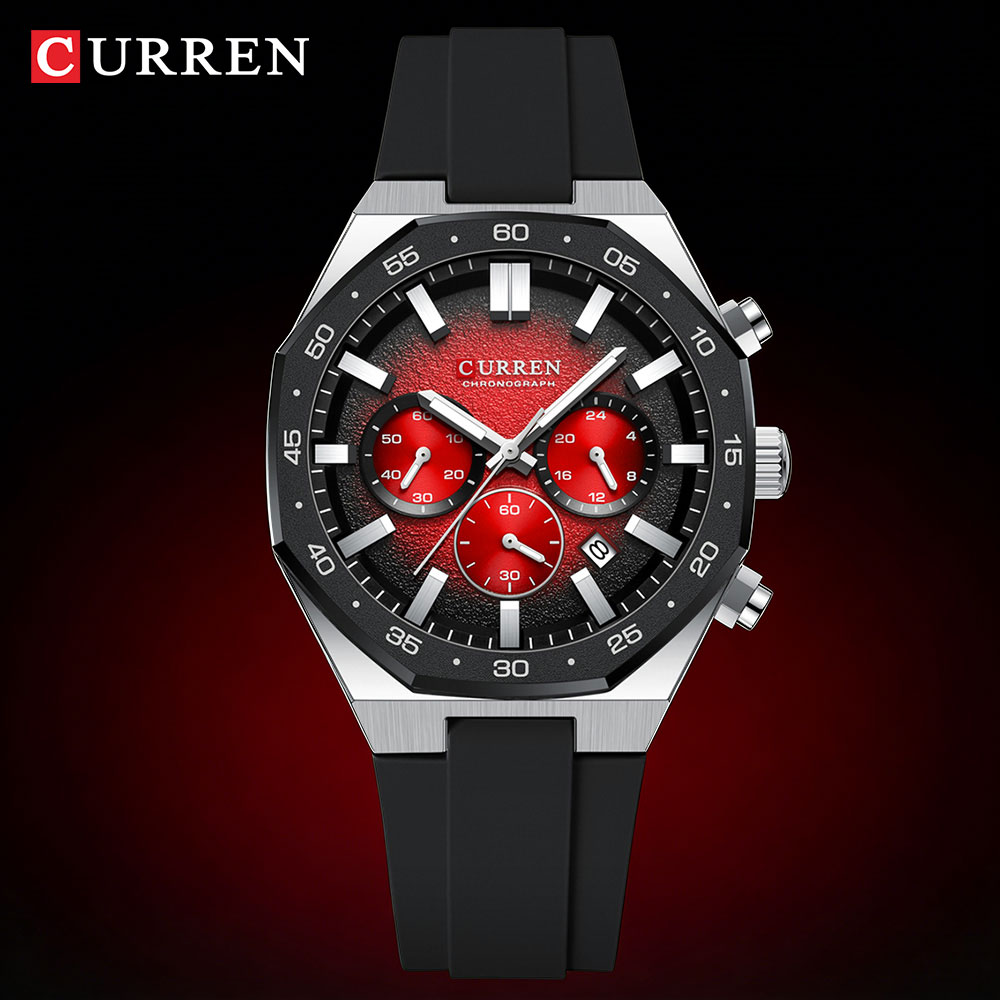 Jewelry Watch - นาฬิกาข้อมือแฟชั่นลำลองสำหรับผู้ชาย สายซิลิโคน ระบบโครโนกราฟ แสดงวันที่อัตโนมัติ ควอตซ์ รุ่น