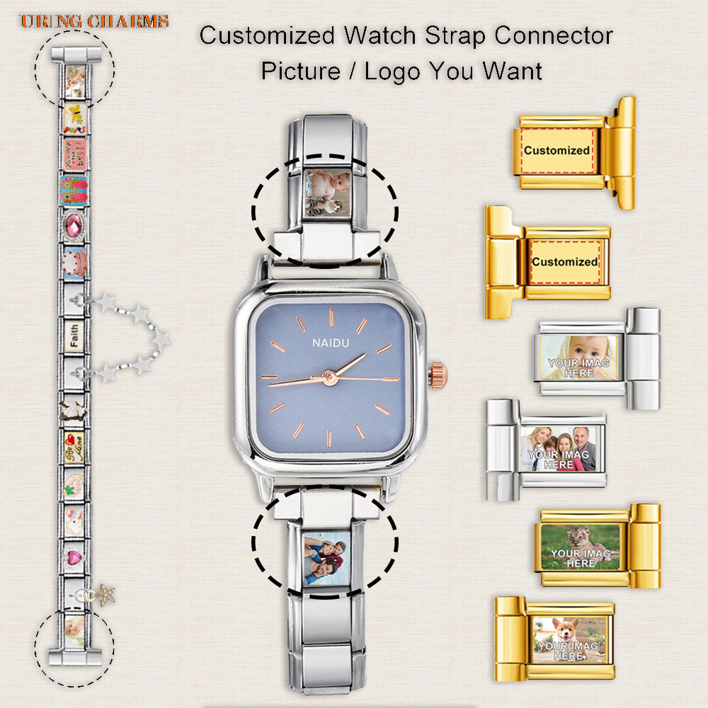 Jewelry Watches Women - 1 คู่ภาพโลโก้ที่กําหนดเองสายนาฬิกาเชื่อมต่อ Fit 9 มม.อิตาเลี่ยน Charm