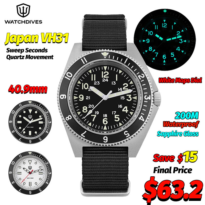 Jewelry Watches Box - นาฬิกาควอตซ์ Watchdives รุ่น WD1972 นาฬิกาผู้ชายหน้าปัดแซฟไฟร์ เรืองแสง