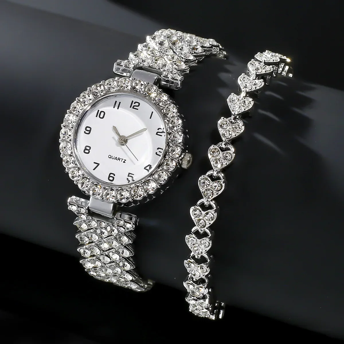 Jewelry Watches For Ladies - ชุดนาฬิกาข้อมือแฟชั่นหรูหราสำหรับผู้หญิง 2 เรือน ปี 2024 สายสีเงิน