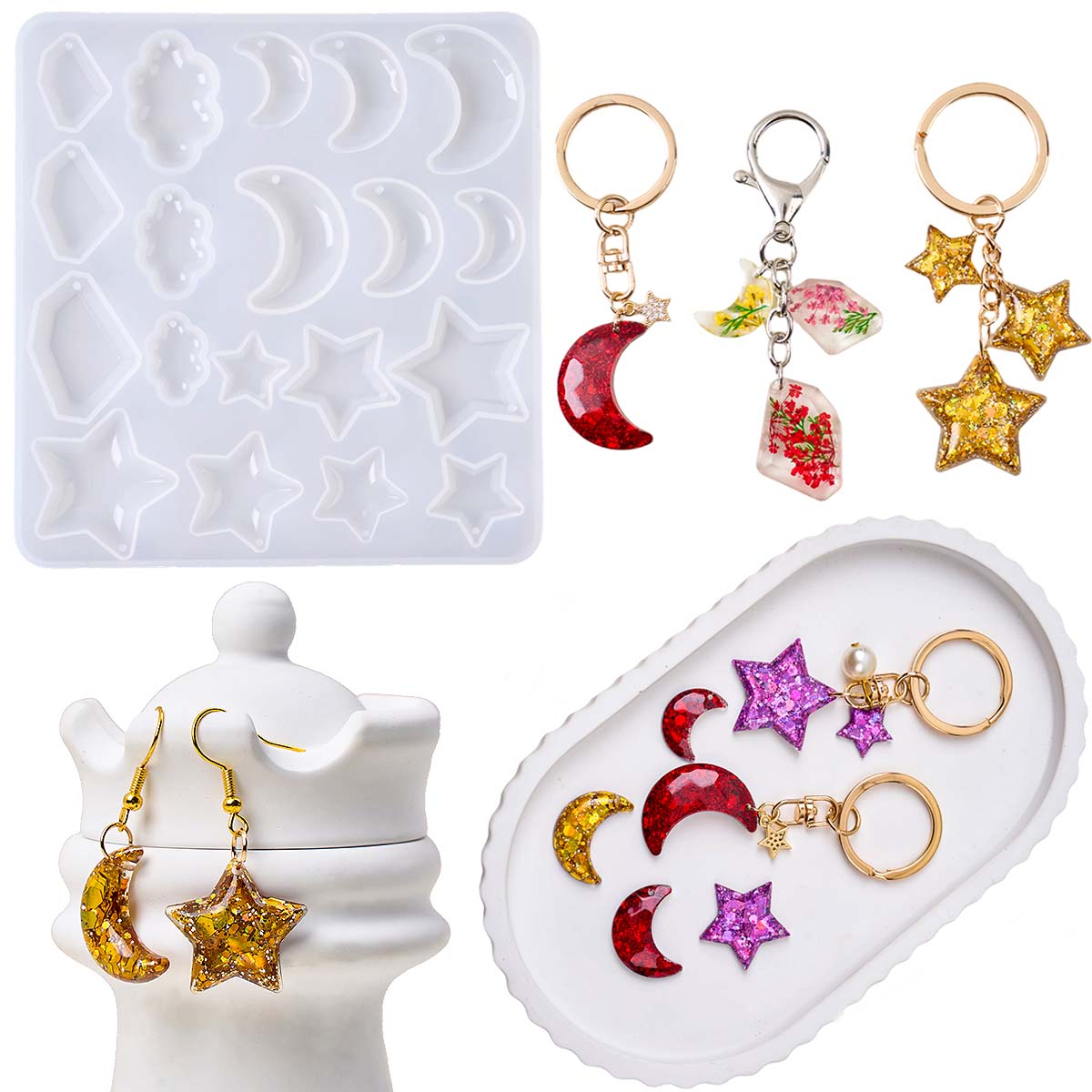 แม่พิมพ์เรซิ่นซิลิโคนสำหรับทำต - Moon Star Earrings บทวิจารณ์และราคา
