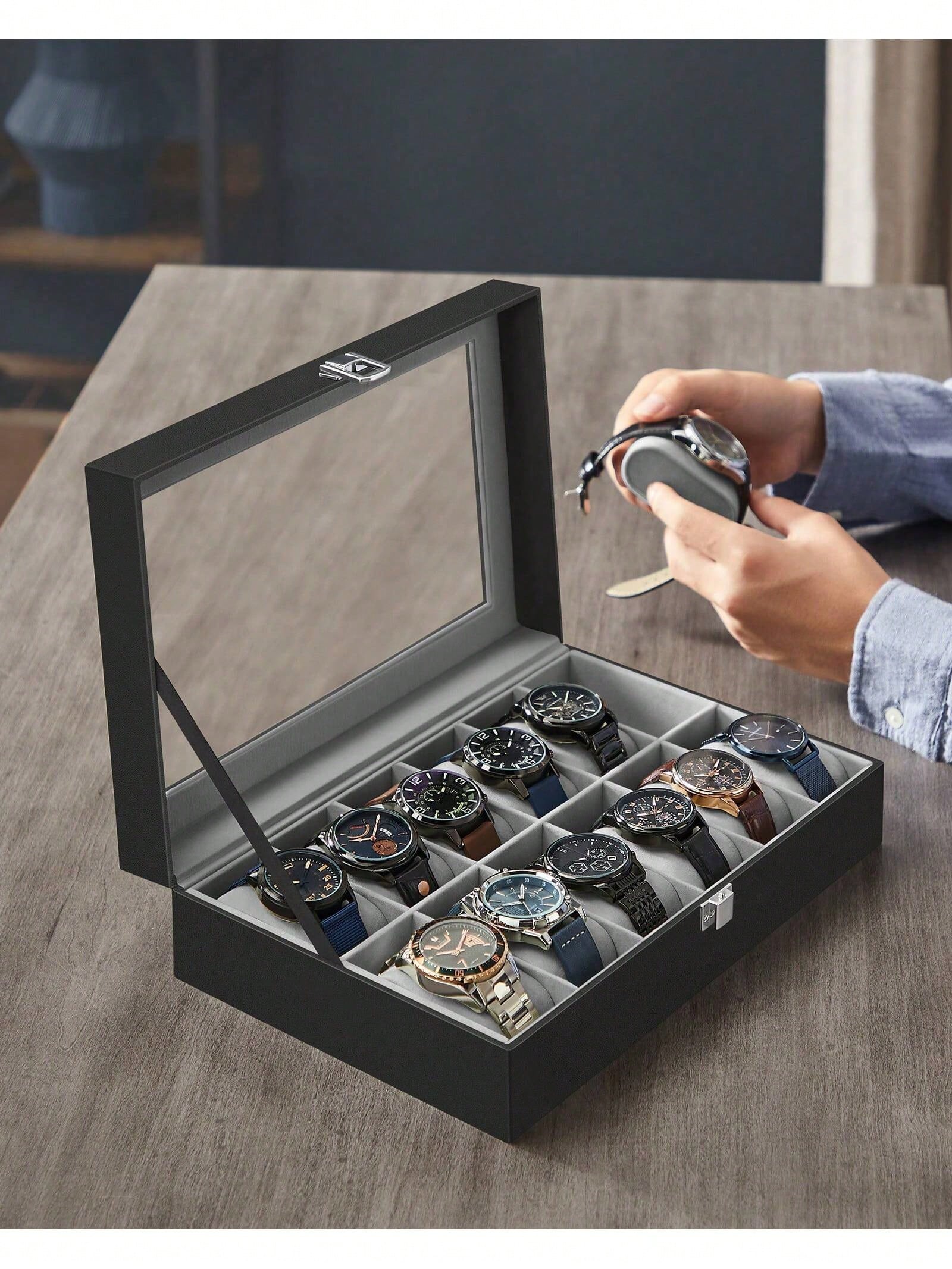 กล่องเก็บนาฬิกาแบบล็อคได้ 12 ช - Jewelry Watches Box บทวิจารณ์และราคา
