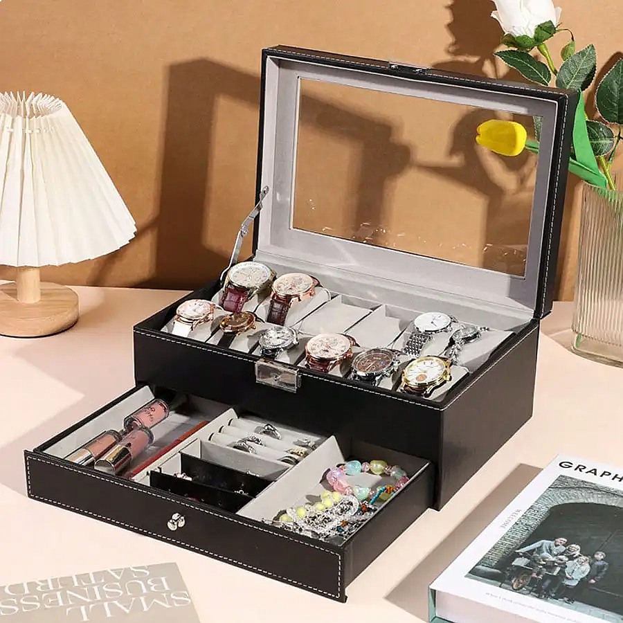 กล่องใส่นาฬิกา 12 ช่องพร้อมลิ้ - Jewelry Watches Box บทวิจารณ์และราคา