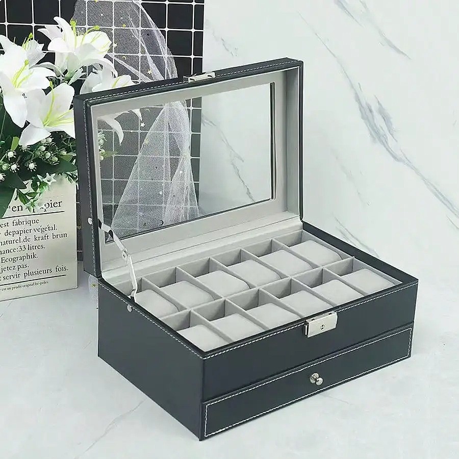 กล่องใส่นาฬิกา 12 ช่องพร้อมลิ้ - Jewelry Watches Box บทวิจารณ์และราคา