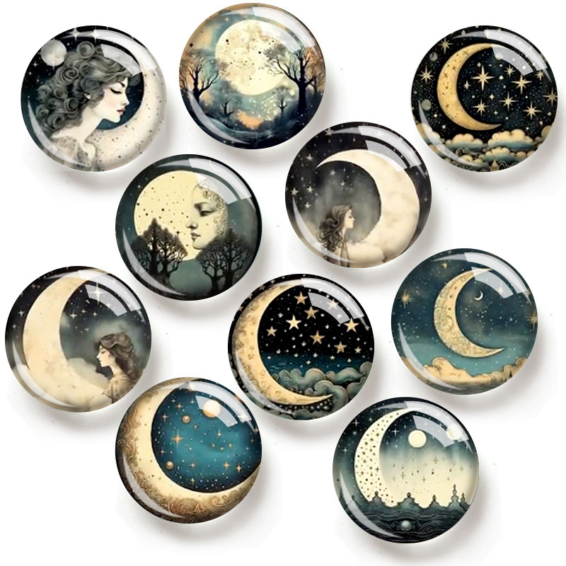 จี้แก้วคาโบชองรูปพระจันทร์และด - Moon Star Earrings บทวิจารณ์และราคา